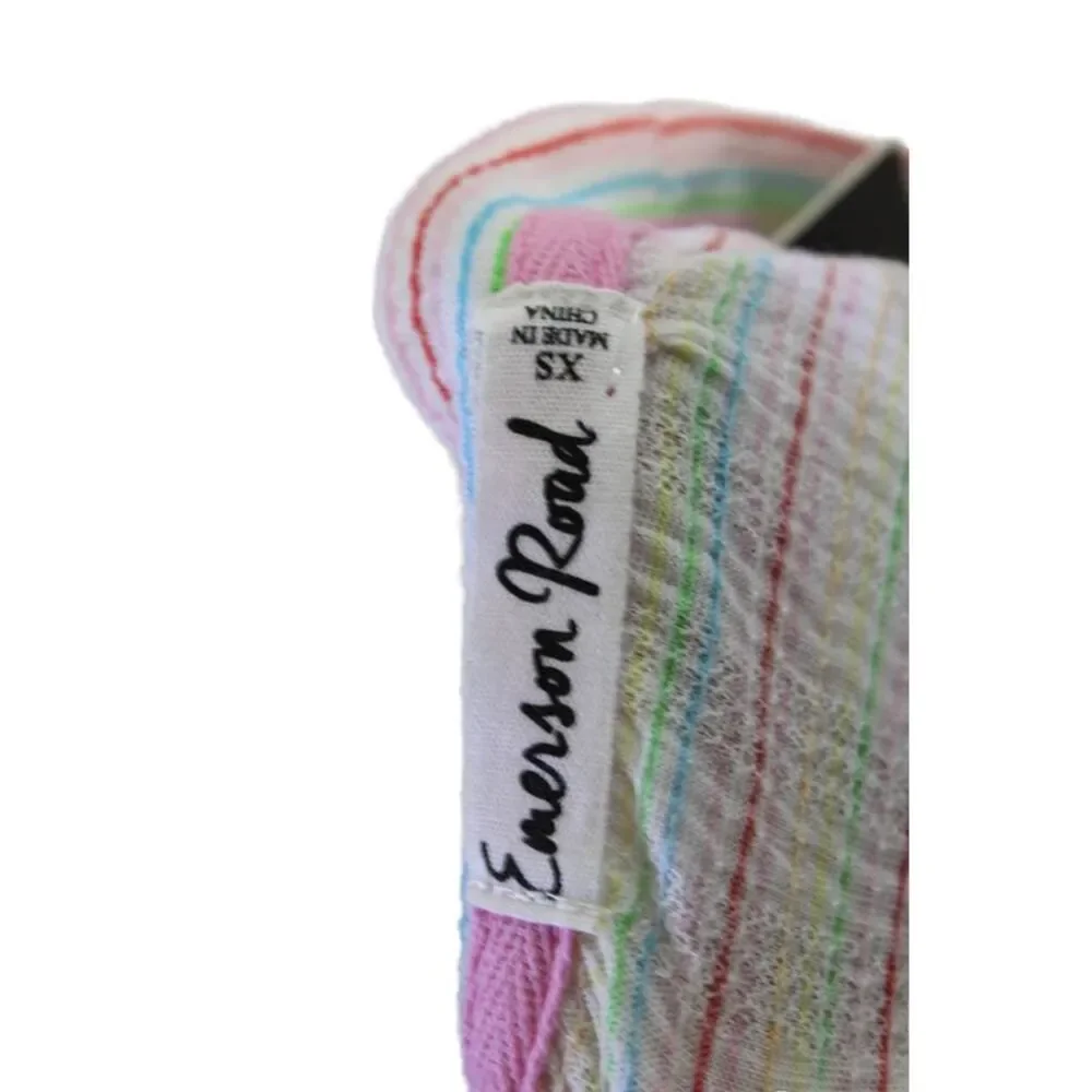 Emerson Road Womens Striped Butterfly Pajama Shirt Shorts Set White Multi XS